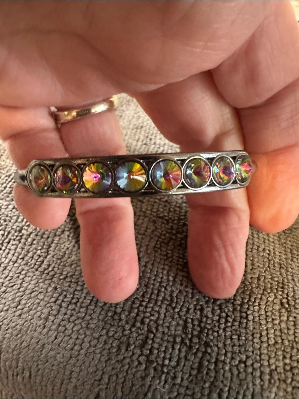 Iridescent Crystal Circle Bangle Bracelet - Multicolor